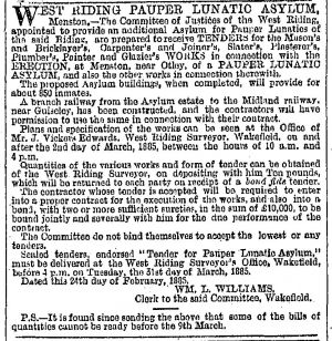 contractors menston asylum Leeds Mercury (Leeds, England), Thursday, March 5, 1885.jpg
